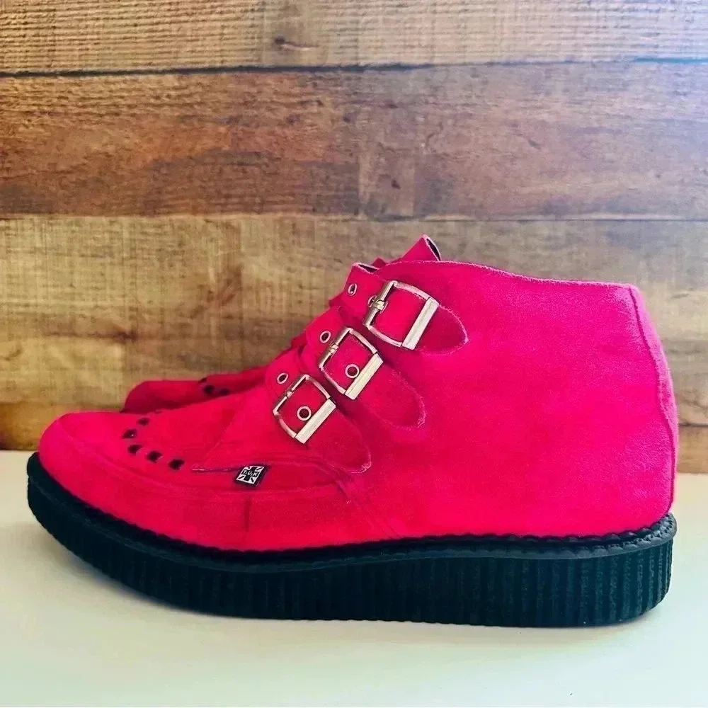 T.U.K Creeper A8507 Lipstick Pink Wildleder 3 Buckle Pointed Boot